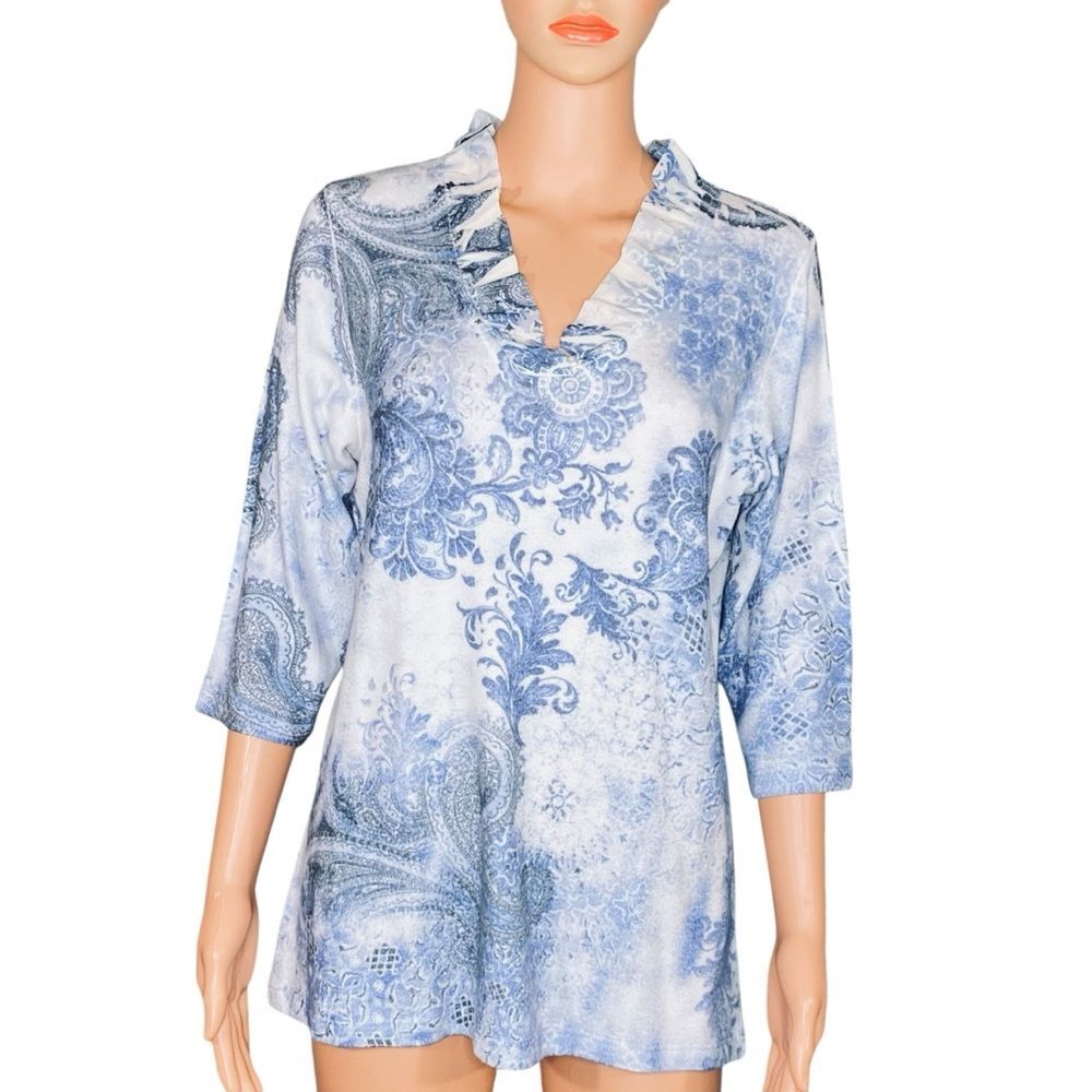 Mushka Sienna Rose Top Soft Ruffle Neckline Boho Pastel Floral Womens Size XL